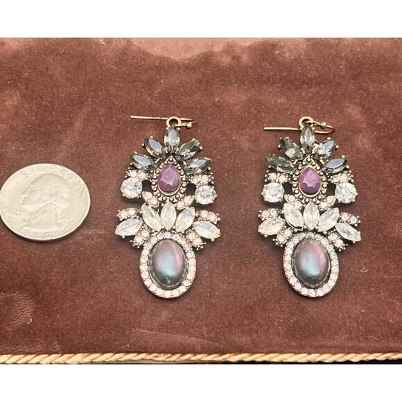 Vintage-Inspired Crystal & Gem Drop Earrings With Intricate Floral Design - Picture 3 of 6
